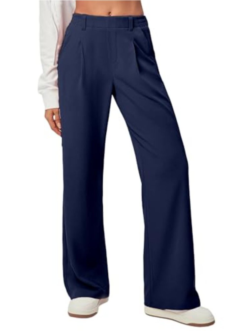 Waffle Knit Wide Leg Trousers High Rise Pleated Pull On Dress Pants